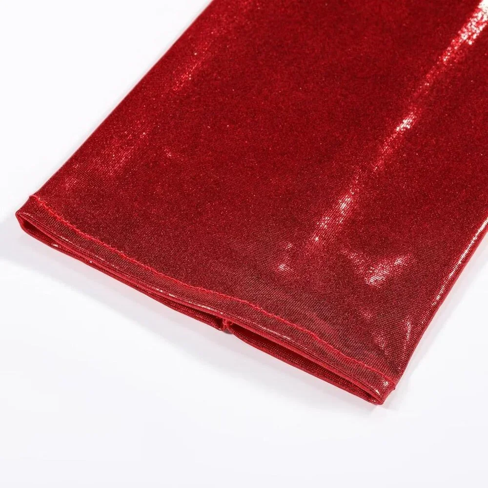 Women's Red Shiny Elastic Satin Rave Fingerless Long Gloves Party Costume